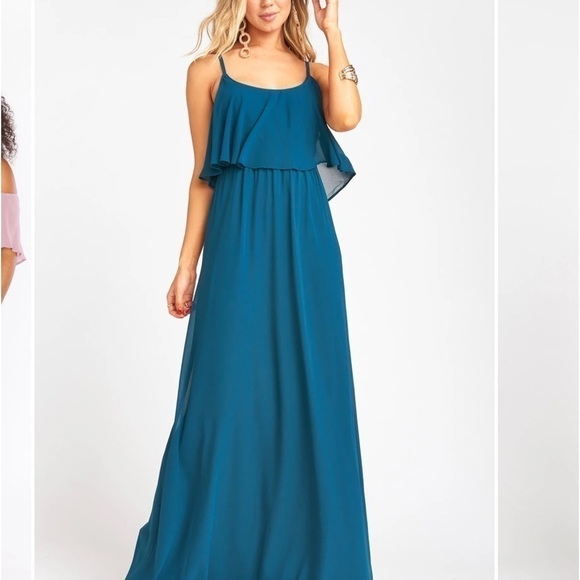 Show Me Your Mumu Caitlin Ruffle Maxi Dress Deep‎ Jade Chiffon Sz XXS - Picture 4 of 9
